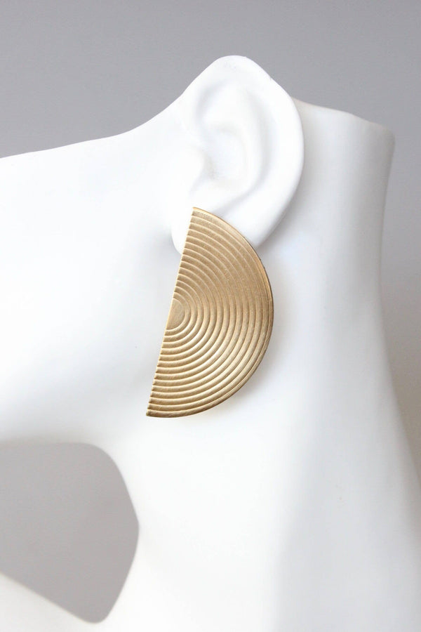 Geometric Half Moon Brass Earrings