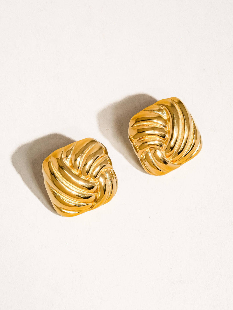 Wavy Square Studs Non Tarnish