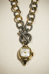 Watch Necklace with Chunky Mixed Metal Chain