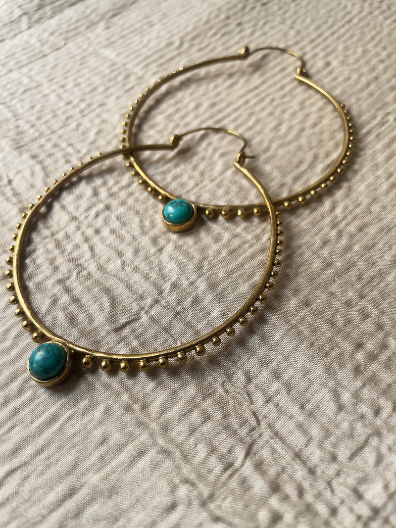 Turquoise Stone Drop hoops
