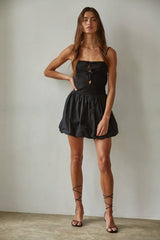 Woven Cotton Poplin Balloon Skirt Mini Dress