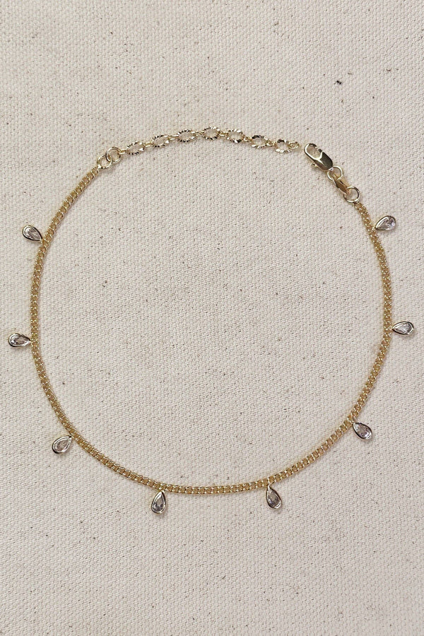 18k Gold Filled 2mm Curb Chain With Bezel CZ Drops Anklet