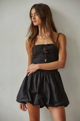 Woven Cotton Poplin Balloon Skirt Mini Dress