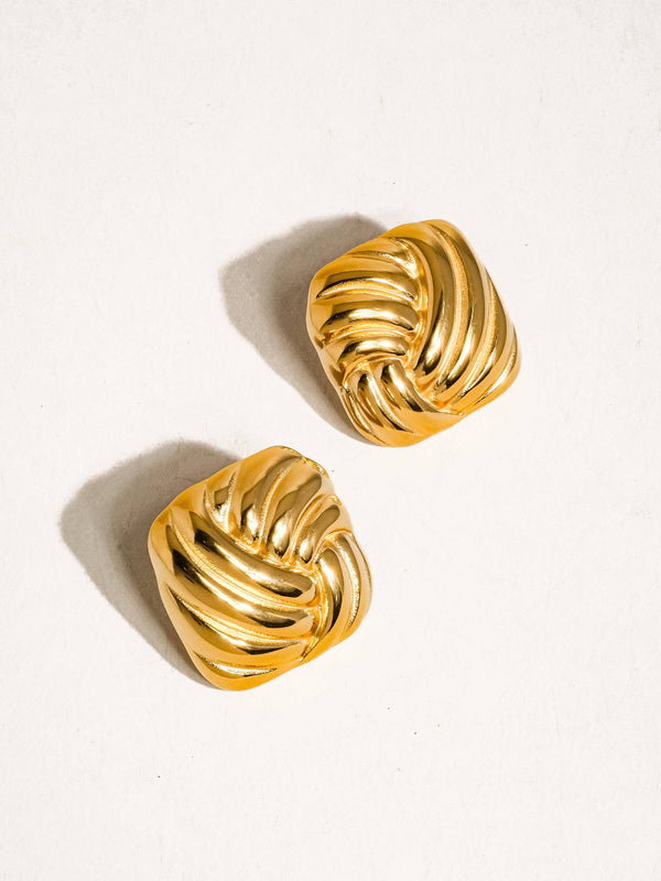 Wavy Square Studs Non Tarnish