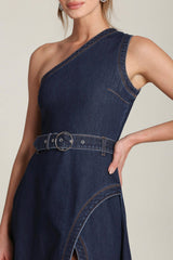 One Shoulder Denim Dress