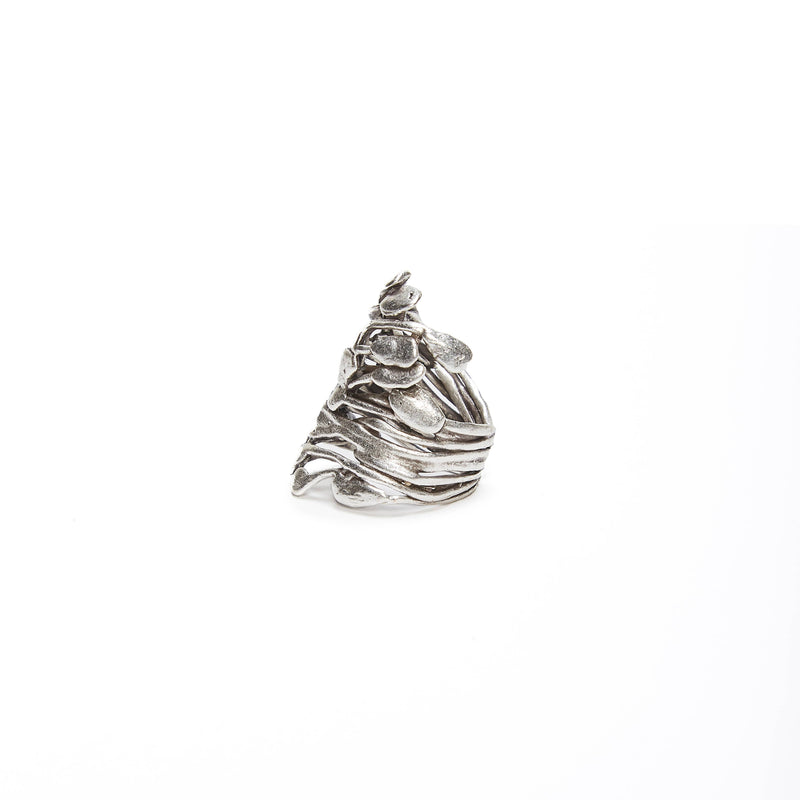 Chunky Brutalist Brass Ring In Silver Plating