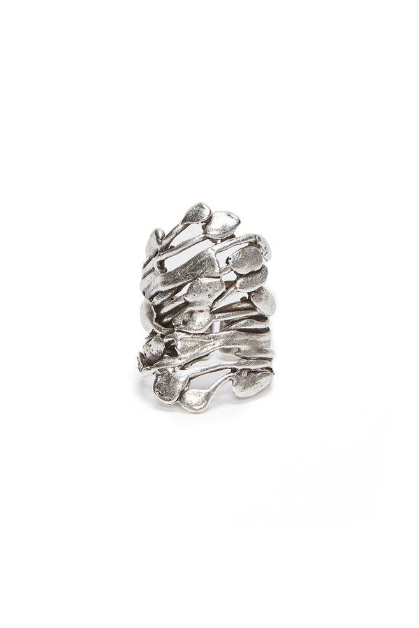 Chunky Brutalist Brass Ring In Silver Plating